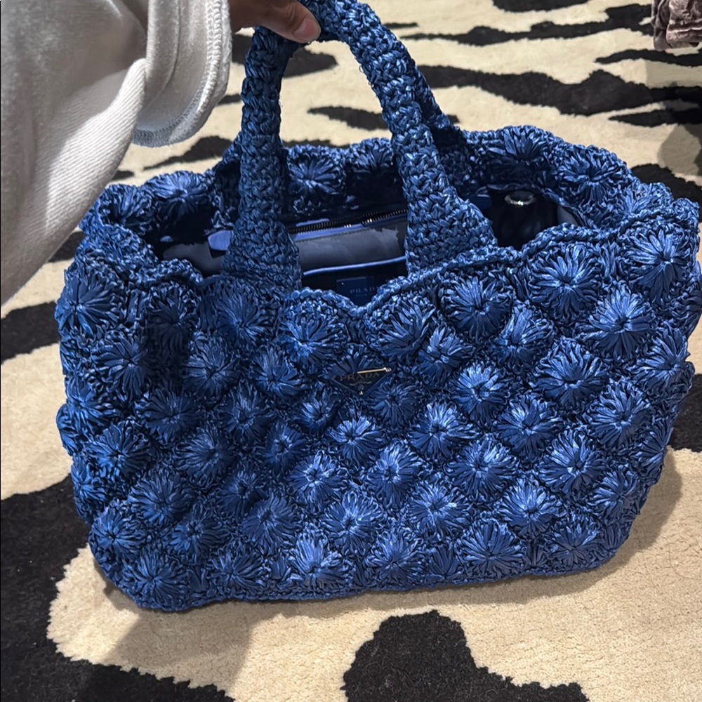 Blue Prada Woven Tote Bag
